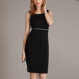 Black Fitted Sleeveless Knee-Length Dress With Rhinestone Trim